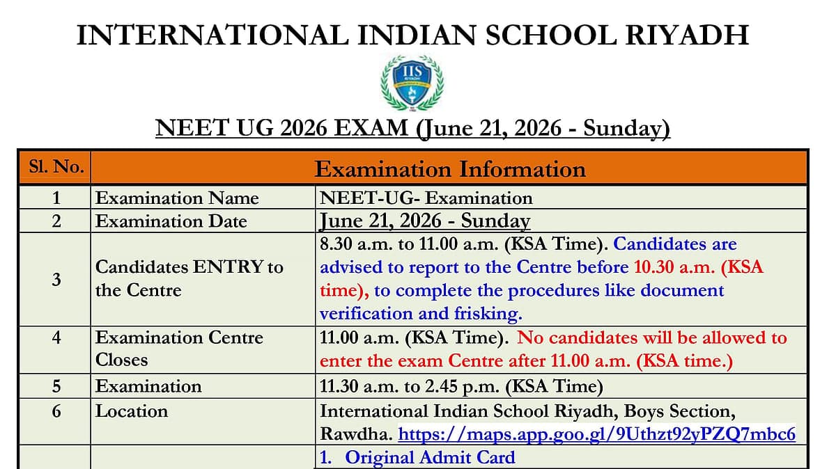 NEET UG 2026 Re - Exam : NTA Releases Riyadh Centre Guidelines ; Check Exam Timings , Entry Rules